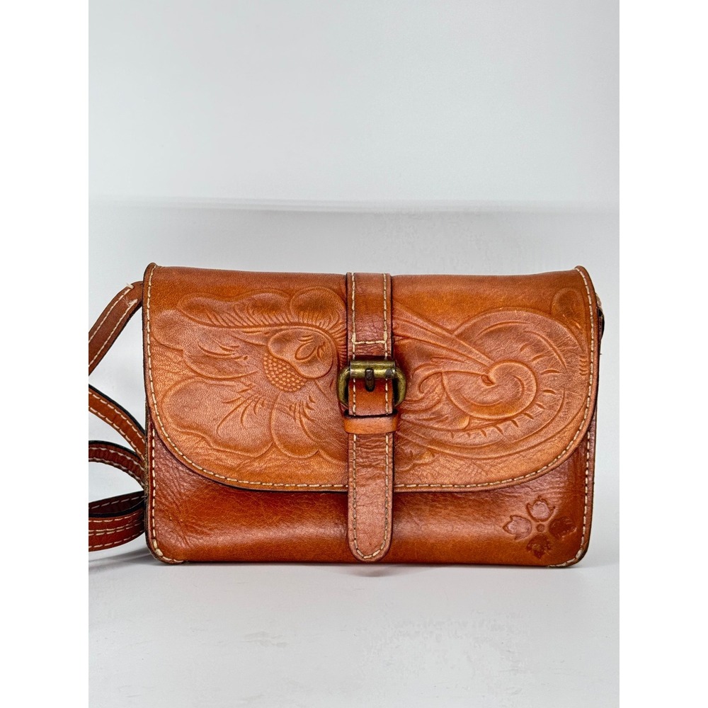 Patricia Nash Torri Brown Tooled Leather Crossbody Bag Floral Embossed Boho West